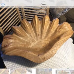 Hand Carved Wooden Bowl Shell / Shell Motif Bowl Wood / Retro / Mid Century
